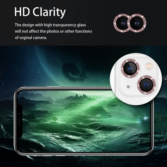 Camera lens tempered glass protector Glitter iPhone 14 iPhone 14 Plus Pink - Picture 4 of 6